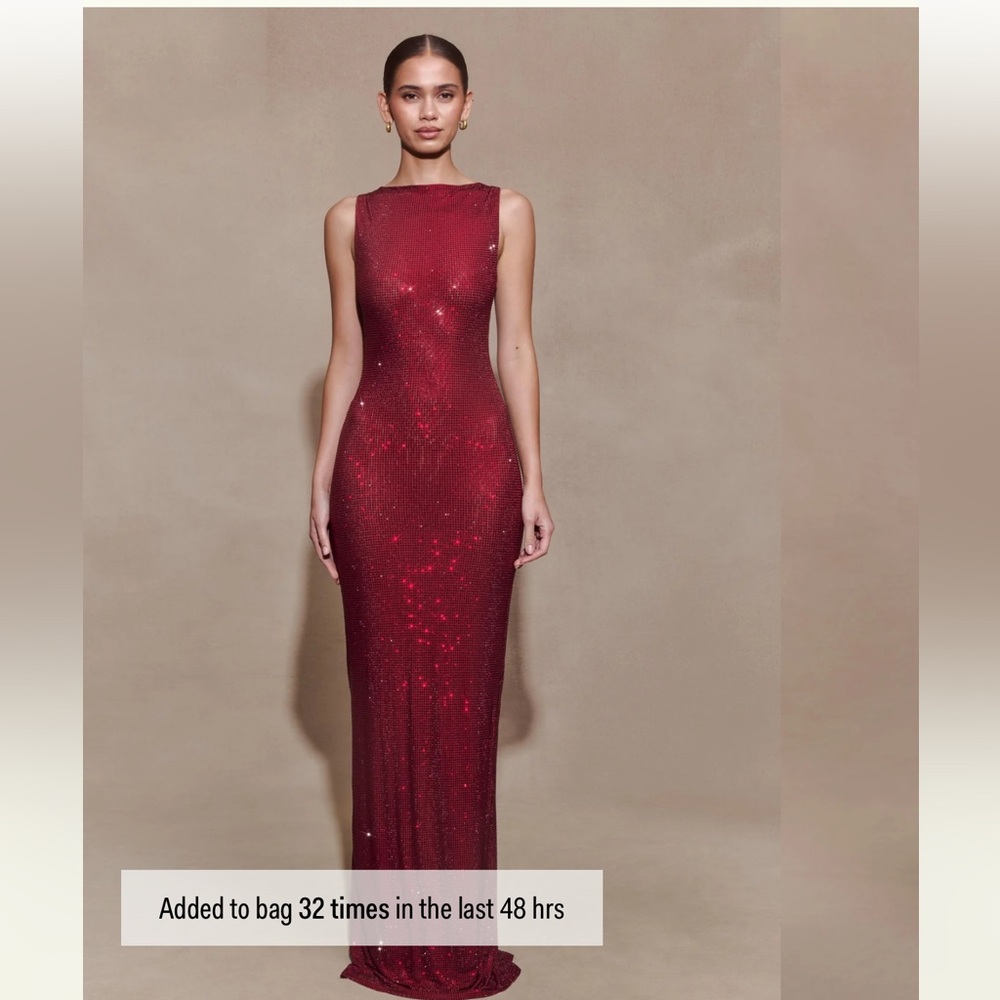 Meshki Sleeveless Sparkle Evening Dress - Red